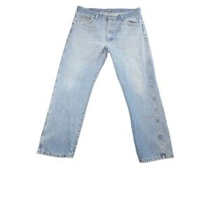 Distressed Wrangler Denim Blue Jeans Mens Size 36x29 Straight Leg 96501DS Chore